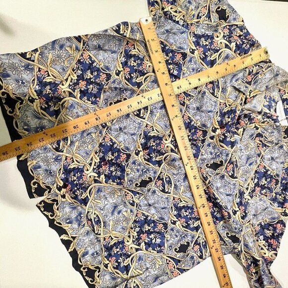 Elisabeth Liz Clairborne Button Up Blouse 16 Womens Blue Floral Silk Long Sleeve - Picture 9 of 9